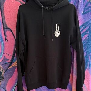 Black Peace Sign Skeleton Hand Hoodie